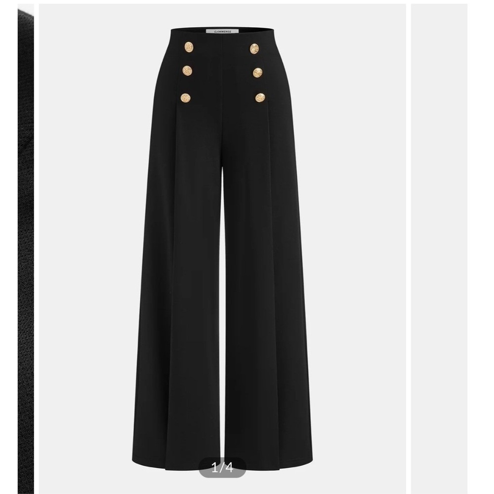 Commense Black Metal Button Sailor Wide Leg Pants High Rise XL